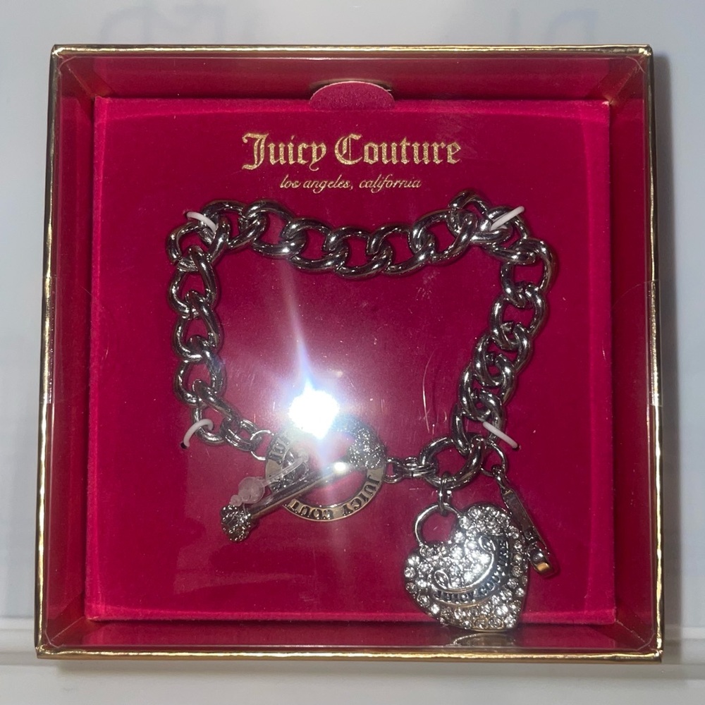 Juicy Couture y2k Silver Heart Charm Bracelet - 7.5" New in Box